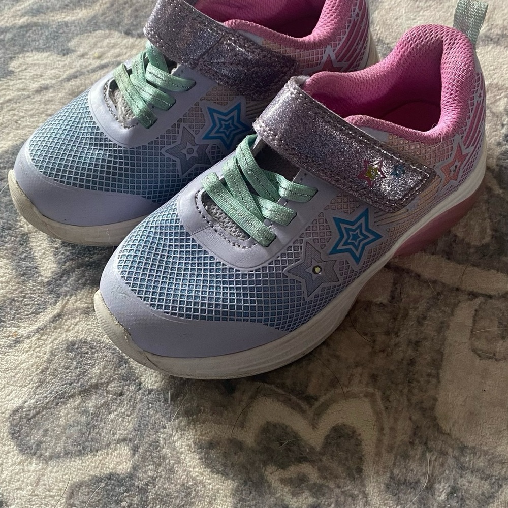 Kids Glitter Strap Sketcher Shoes in Lavender and Pink